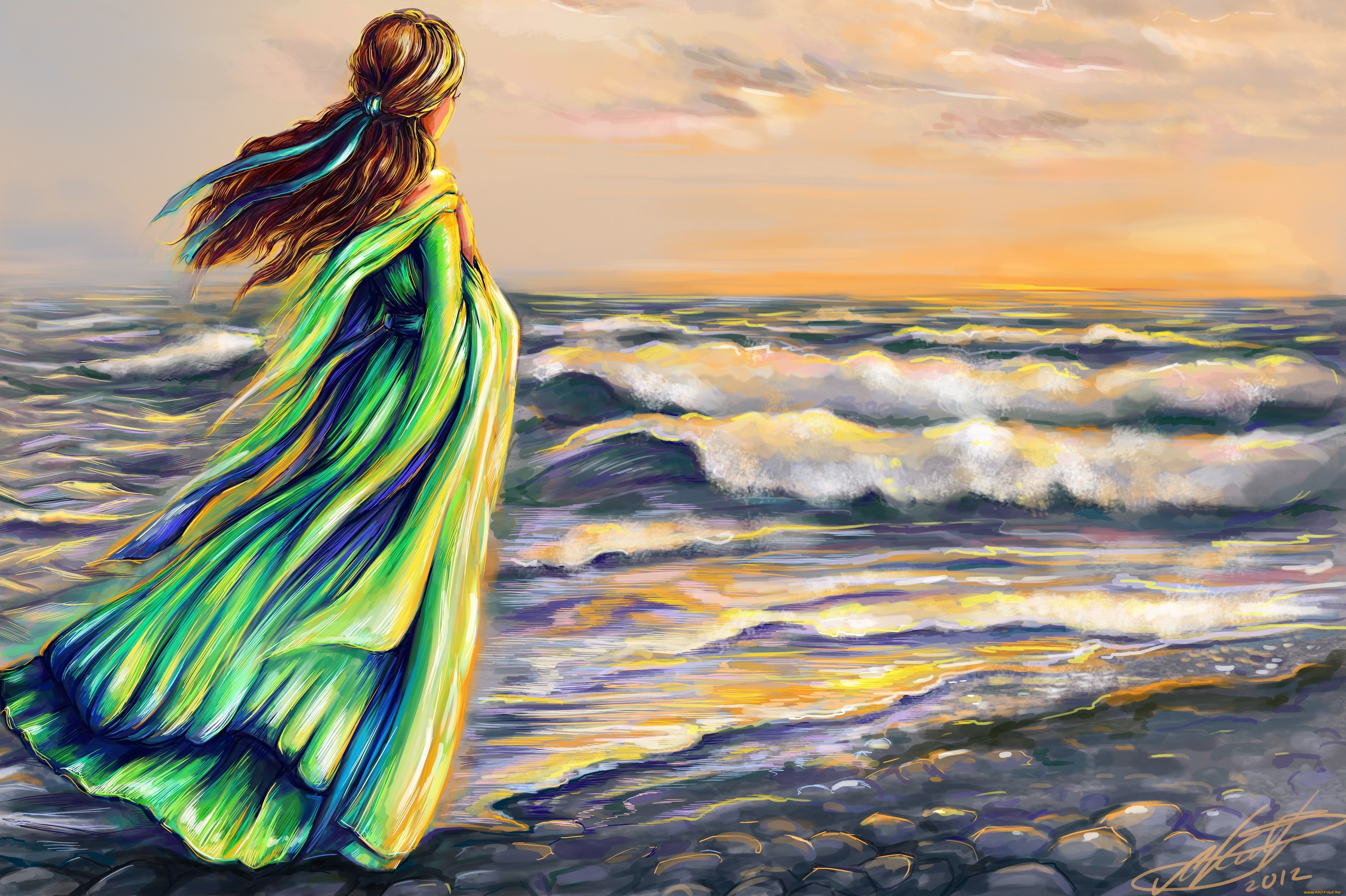 Бегущая по волнам сколько. Сольвейг картина. Девушка у моря картина. Девушка на волне.
